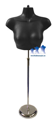 Female Upper Torso, Black with MS3 Adjustable Mannequin Stand